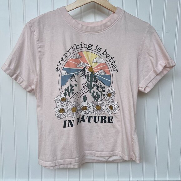 Messy Buns Lazy Days Graphic Tee Daisies Nature Pink Women's Desert Sunset - Picture 2 of 8